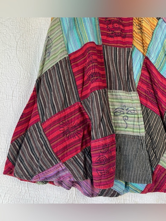 Patchwork Wrap Around Skirt Boho Hippie 100 Cotton Maxi Skirts One Size Nepal OS - Picture 3 of 16